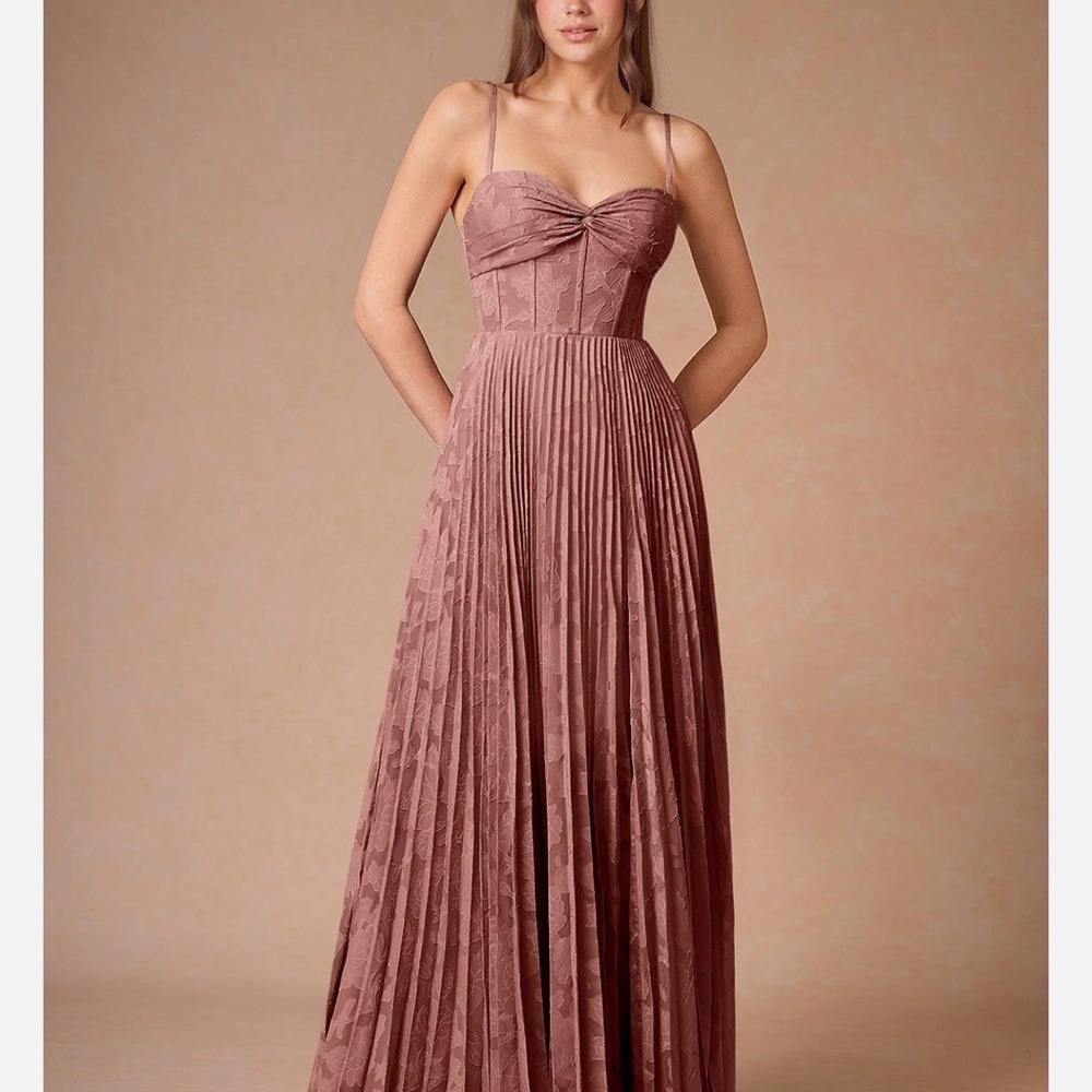 Azazie Dusty Rose Pleated Maxi Dress with Spaghetti Straps